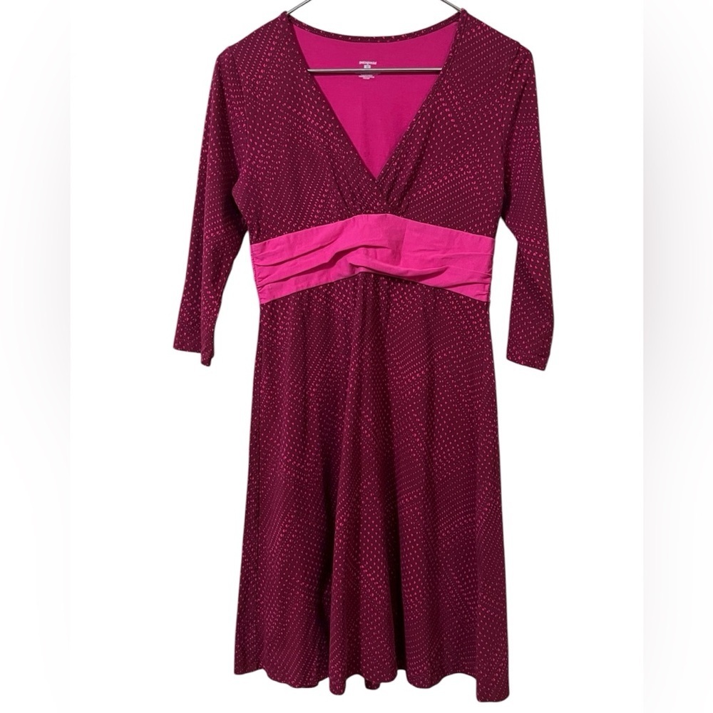 Patagonia Margot burgundy pink geometric organic cotton v-neck 3/4 sleeve dress